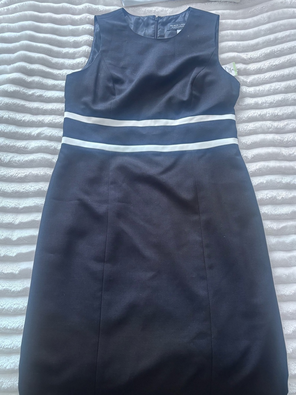 Evan Picone Black Midi Sheath Dress with White Waist Stripes